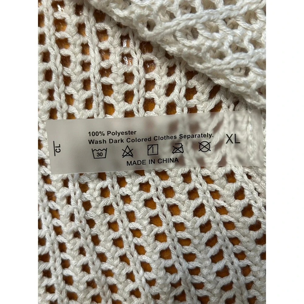 Boho Chic Cream Crochet Mini Skirt Beach Cover Up Open Knit‎ Drawstring Resort